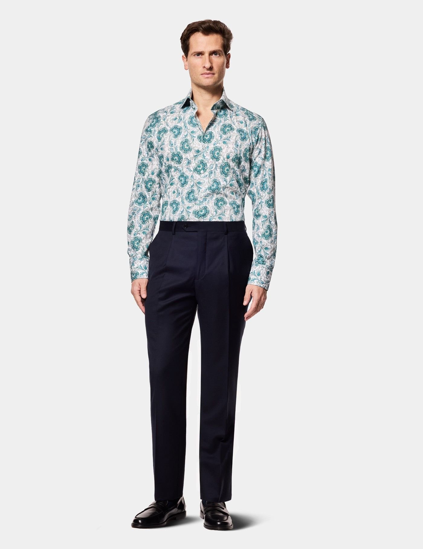 Hawes & Curtis Men White & Green York Flowered shirt - Image 1
