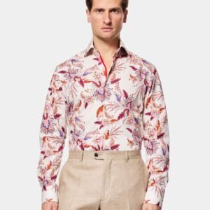 Hawes & Curtis Men White & Orange Flowered York Sc Shirt