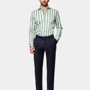 Hawes and Curtis Men Green And White Stripe Shirt