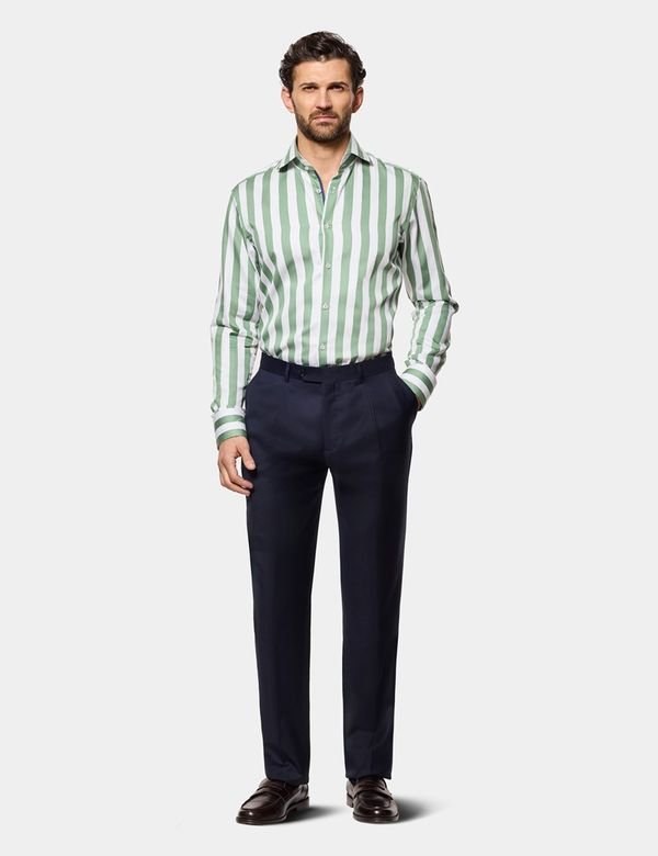 Hawes and Curtis Men Green And White Stripe Shirt