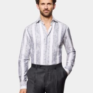 Hawes & Curtis Men Gray & White York Sc Shirt