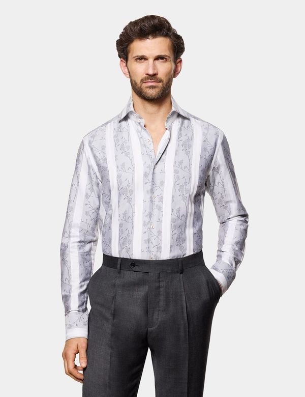 Hawes & Curtis Men Gray & White York Sc Shirt