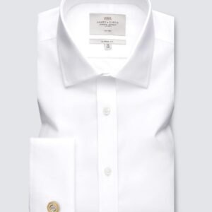 Hawes & Curtis Men's White Twill Non- Iron Shirt - Double cuff