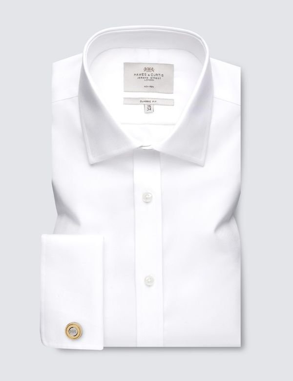 Hawes & Curtis Men's White Twill Non- Iron Shirt - Double cuff